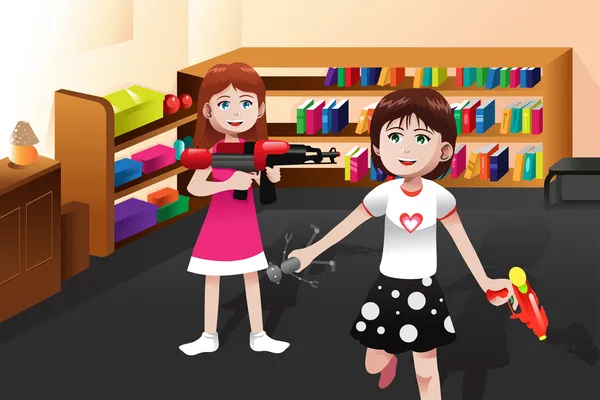 Les filles jouent avec les garçons jouets — Image vectorielle