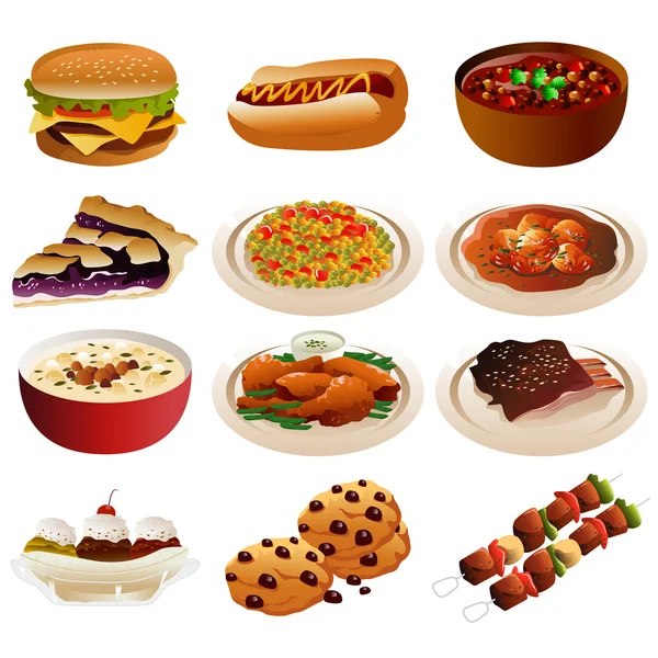 Iconos de comida americana — Vector de stock