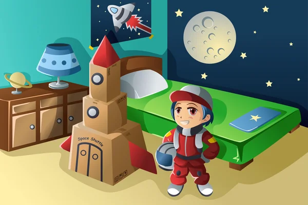 Kid klädd i astronaut kostym — Stock vektor