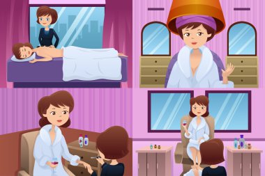 Woman getting pampered in a beauty salon clipart