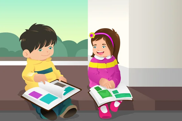 Παιδιά που διαβάζουν ένα βιβλίο — Διανυσματικό Αρχείο