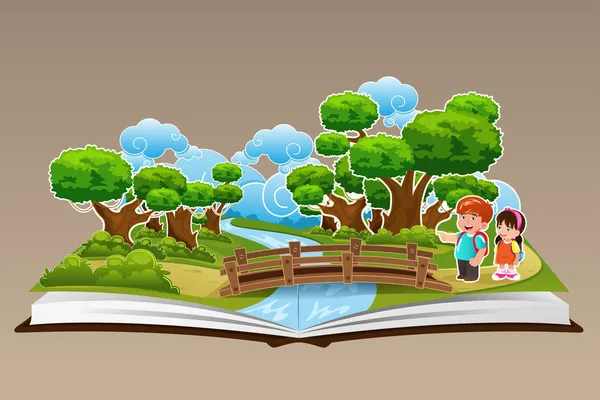 Libro pop-up con un tema foresta — Vettoriale Stock