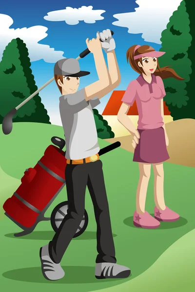 Giovani che giocano a golf — Vettoriale Stock