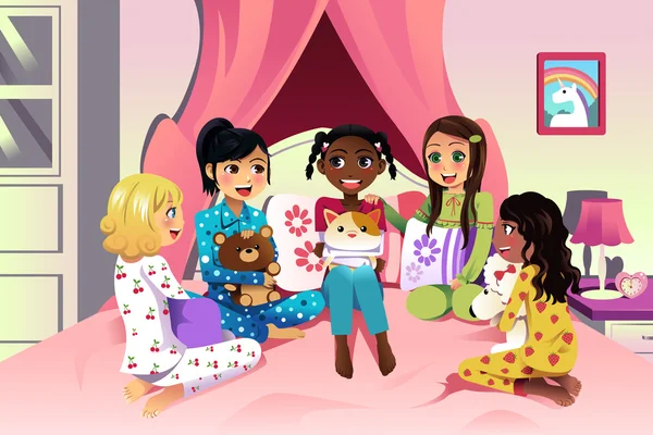 Girls having a sleepover — Stock Vector