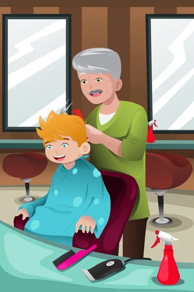 Kid getting a haircut — Stock Vector
