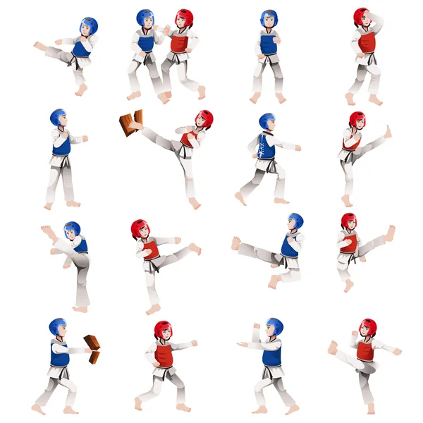 Jongen en meisje in taekwondo outfit — Stockvector