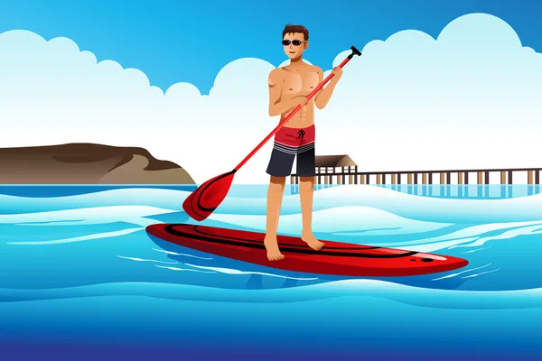 Man paddle embarquement dans l'océan — Image vectorielle