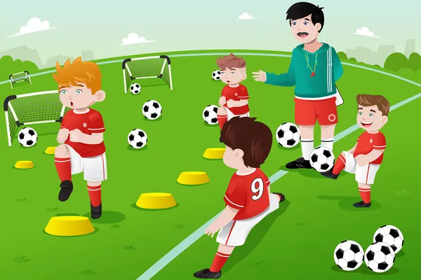 サッカーの練習の子供たち — ストックベクタ