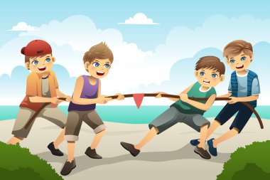 Kids in tug of war clipart