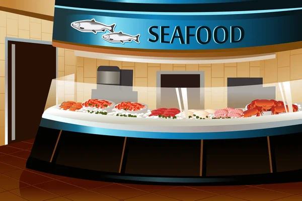 Grocery store: seafood section — Stock Vector