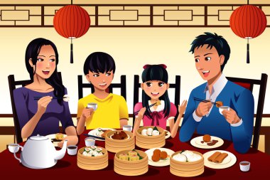 Çinli aile dim sum yemek
