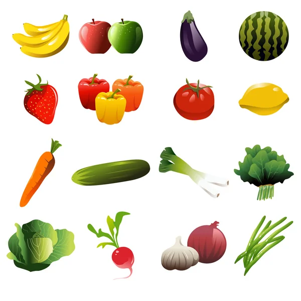 Groenten en fruit Iconen — Stockvector