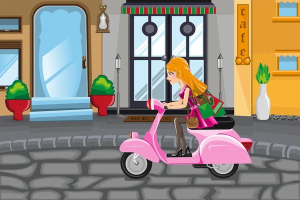 Fille moderne chevauchant un scooter — Image vectorielle