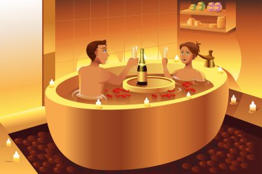 Çift romantik bir banyo keyfi 