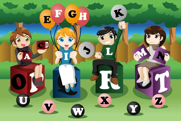 Дети изучают алфавит — стоковый вектор