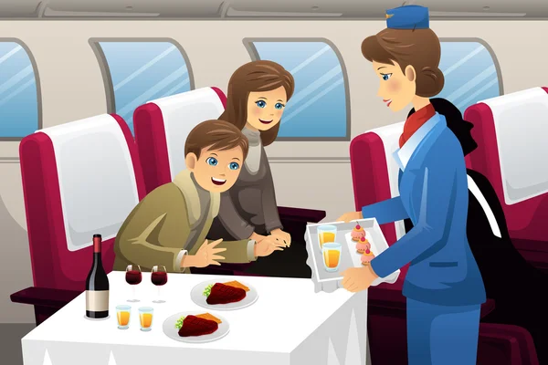 Stewardess in een vliegtuig — Stockvector