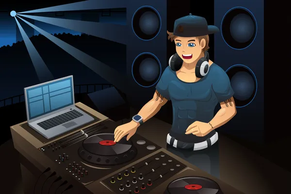 DJ actuando en un club nocturno — Vector de stock