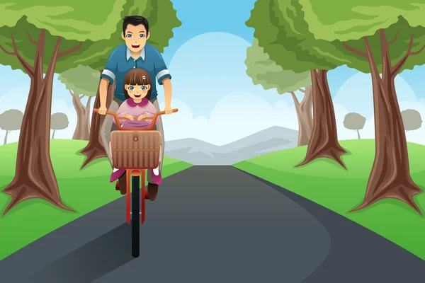 Тато дочка їде на велосипеді разом — стоковий вектор