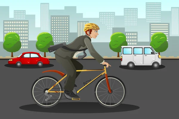 Businessman biking in the city — Stock Vector