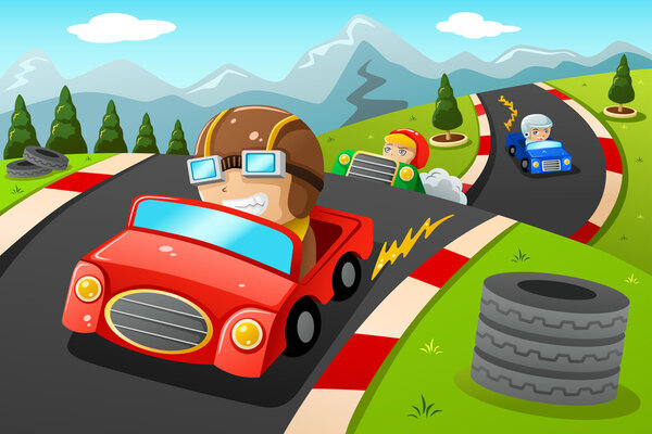 Kids in a car racing