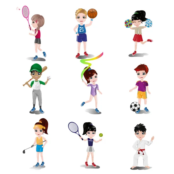 Kids exercising and playing different sports — Stock Vector