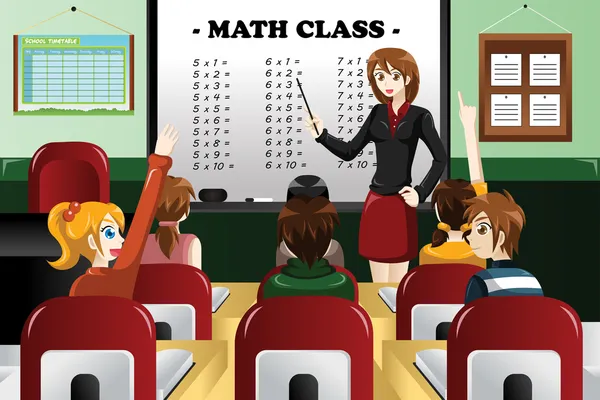 Niños estudiando matemáticas en el aula — Vector de stock