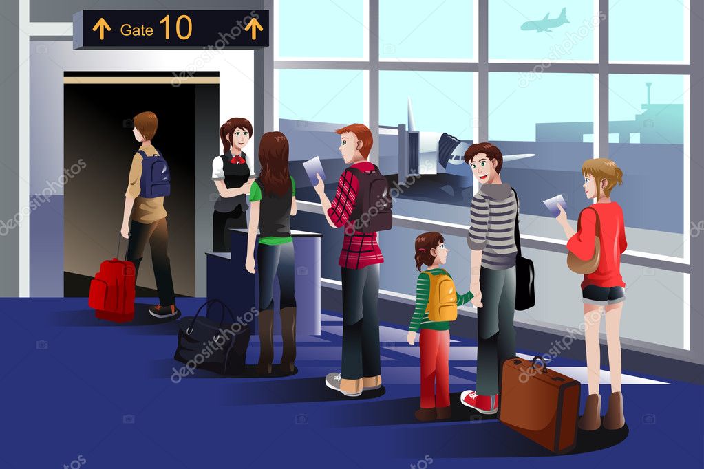 People boarding the airplane at the gate ⬇ Vector Image by © artisticco