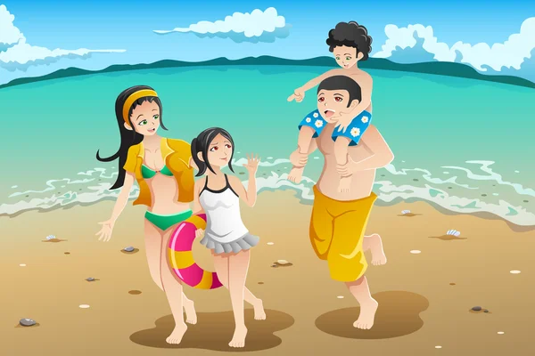 Famille allant à la plage — Image vectorielle