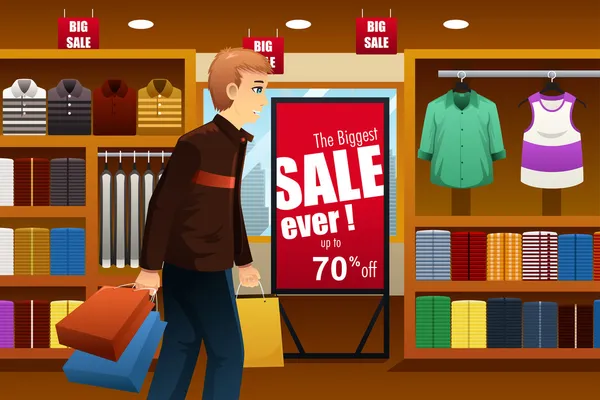 Man shopping at shopping mall — Stock Vector