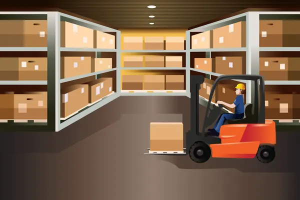 Worker driving a forklift — Stock Vector