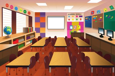 Empty classroom for elementary school clipart