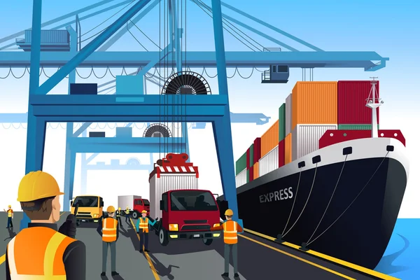 Shipping port scene — Stock Vector