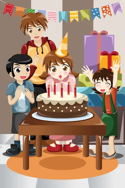 Crianças comemorando festa de aniversário —  Vetores de Stock