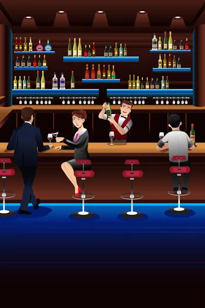 Barman travaillant dans un bar — Image vectorielle