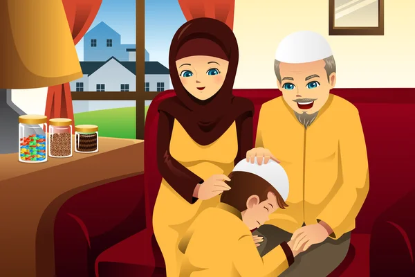 Famille célébrant l'Aïd-Al-fitr — Image vectorielle