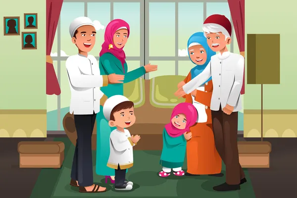 Familia celebrando Eid-Al-fitr — Vector de stock