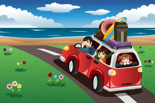 Family going on a beach vacation — Stock Vector