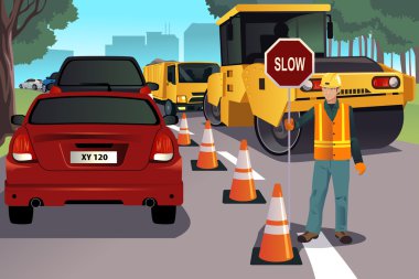 yol yapım üzerinde çalışan flagger