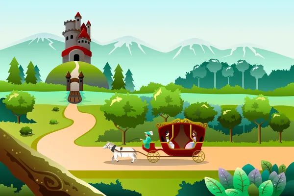 Prince et princesse en chariot — Image vectorielle