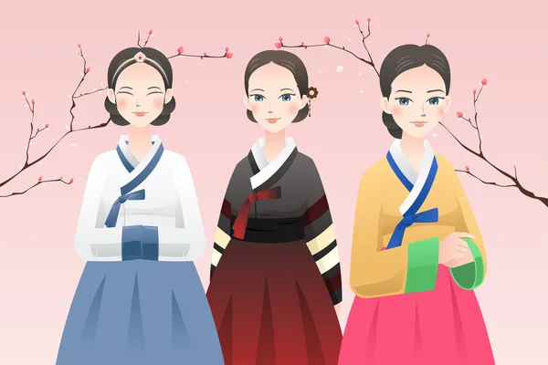 Mulheres vestindo roupa tradicional coreana — Vetor de Stock