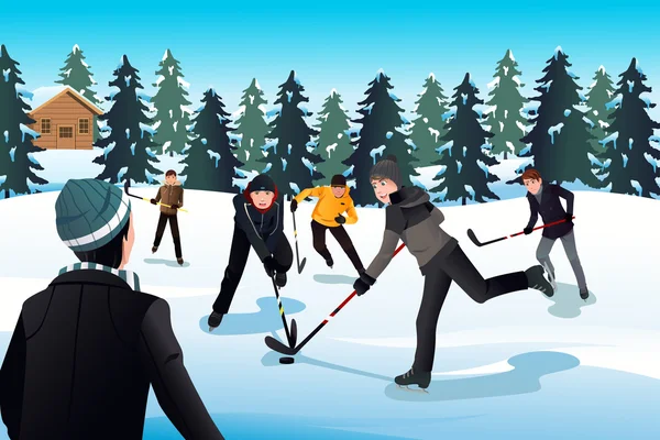 Hommes jouant au hockey sur glace — Image vectorielle