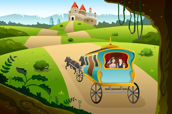 Prince et princesse en chariot — Image vectorielle