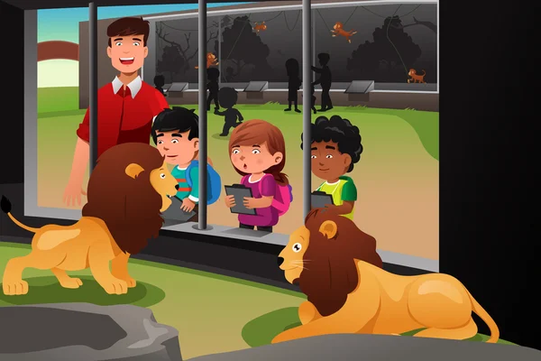 Crianças escola visita de campo ao zoológico — Vetor de Stock