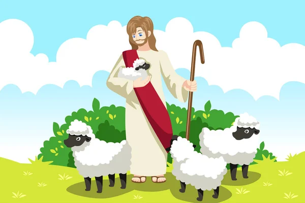 Een Vector Illustratie Jezus Herder Lammeren — Stockvector