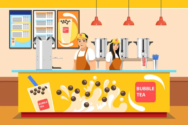 Une Illustration Vectorielle Bubble Tea Boba Store Petite Entreprise — Image vectorielle