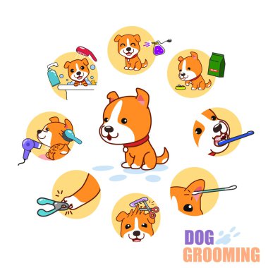 Çizgi Köpek Tımarlama Simgelerinin vektör çizimi 