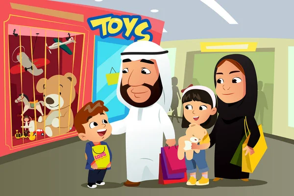 Alışveriş Merkezindeki Müslüman Aile Oyuncakları Alışveriş Merkezi Nin Vektör Çizimi — Stok Vektör
