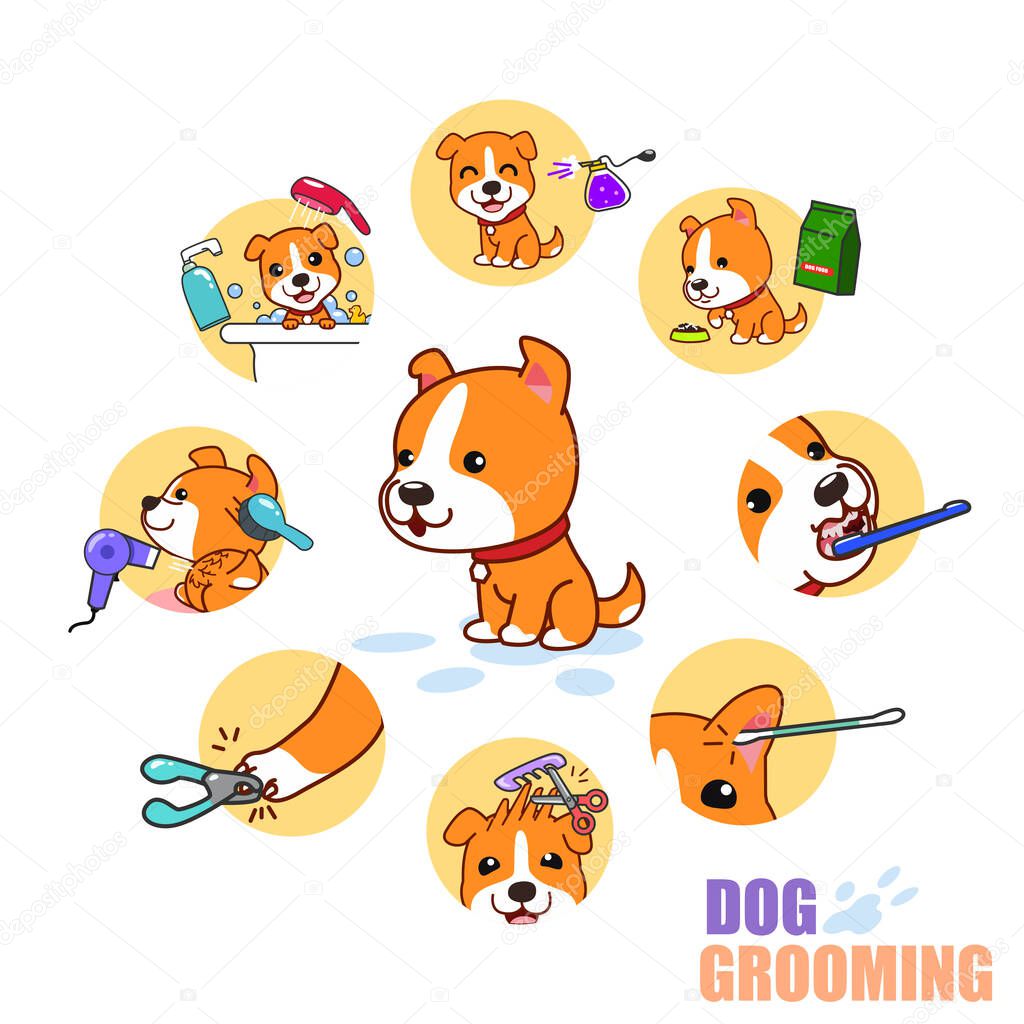 A vector illustration of Cartoon Dog Grooming Icons