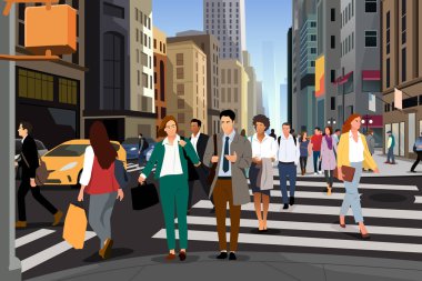 A vector illustration of Business People Walking in the City Going to Work