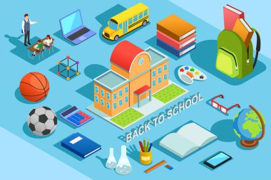 A vector illustration of Back to School Isometric Objects 